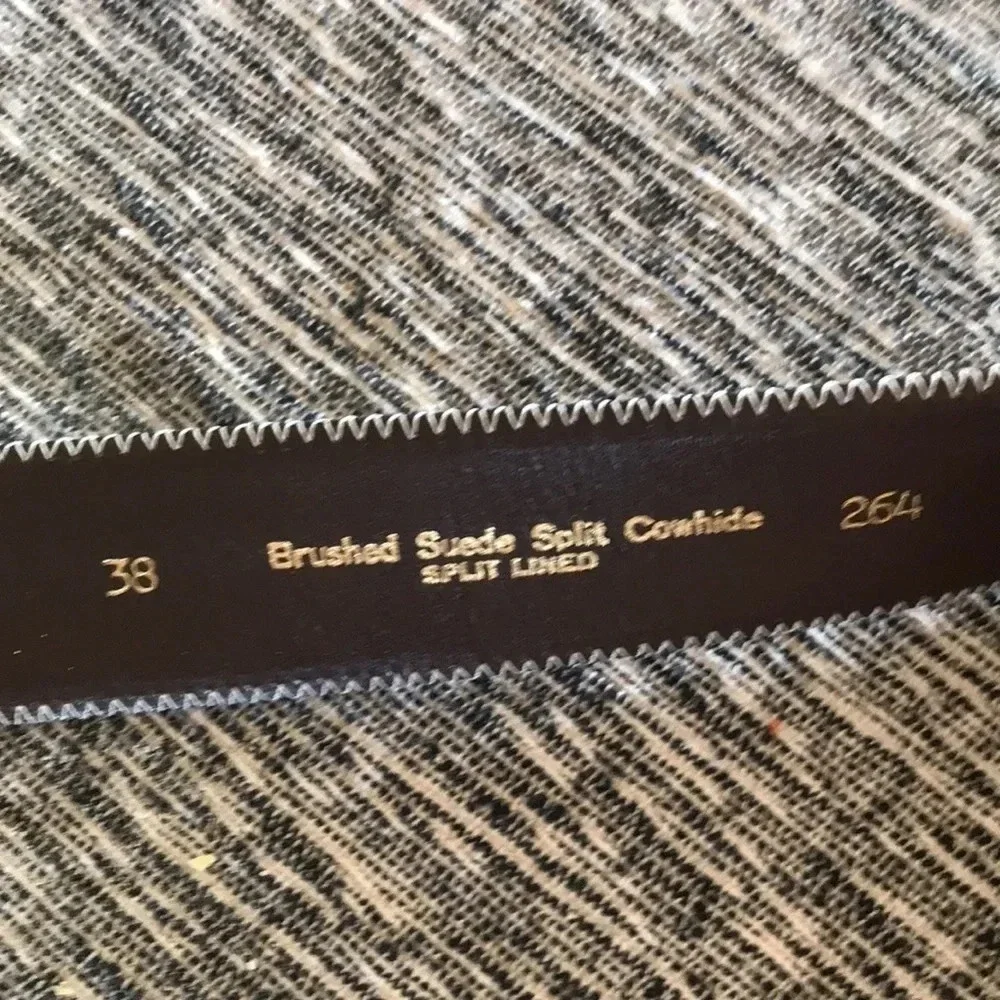 BTS vintage solid brass belt buckle with brushed suede split cowhide belt 38 - Picture 5 of 6